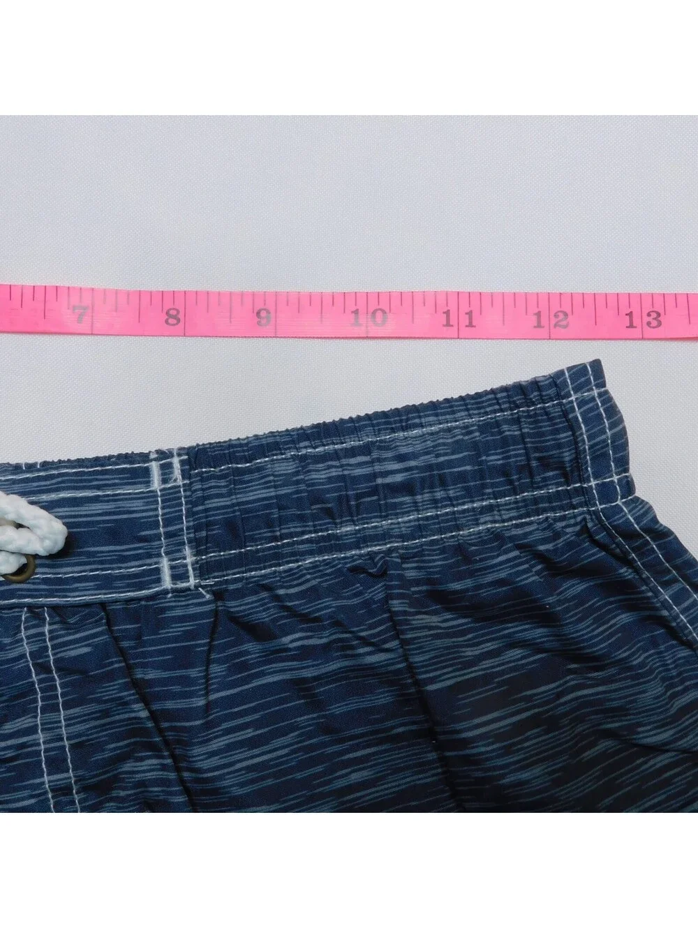 Quad Seven Boys Swim Trunks Size 12 14 Blue Lime Green Striped Bathing Suit Mes